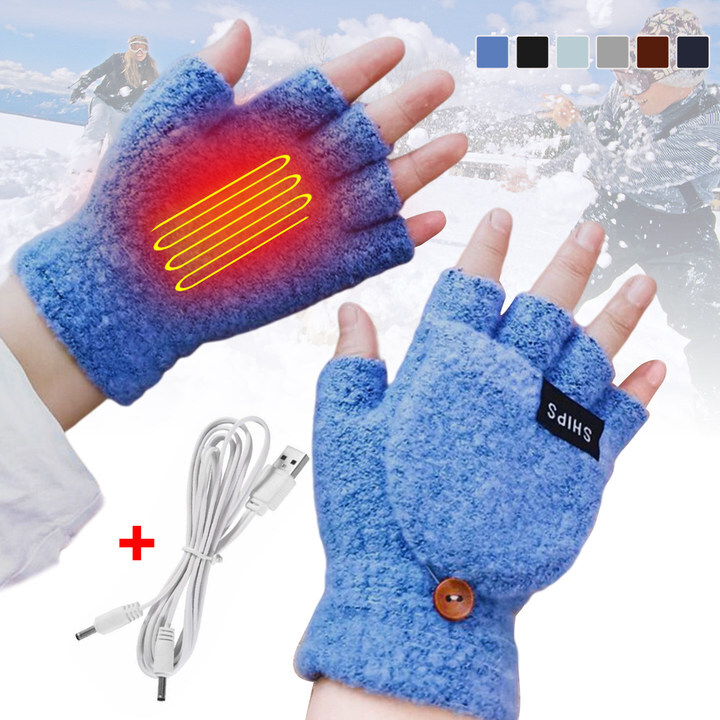 Double-Sided Heating Gloves Fingerless Glove Adjustable Heat Waterproof  Cycling
