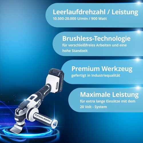 STAHLWERK Akku Multifunktionswerkzeug 900 W Brushless Deltaschleifer Multicutter - Bild 2 von 9
