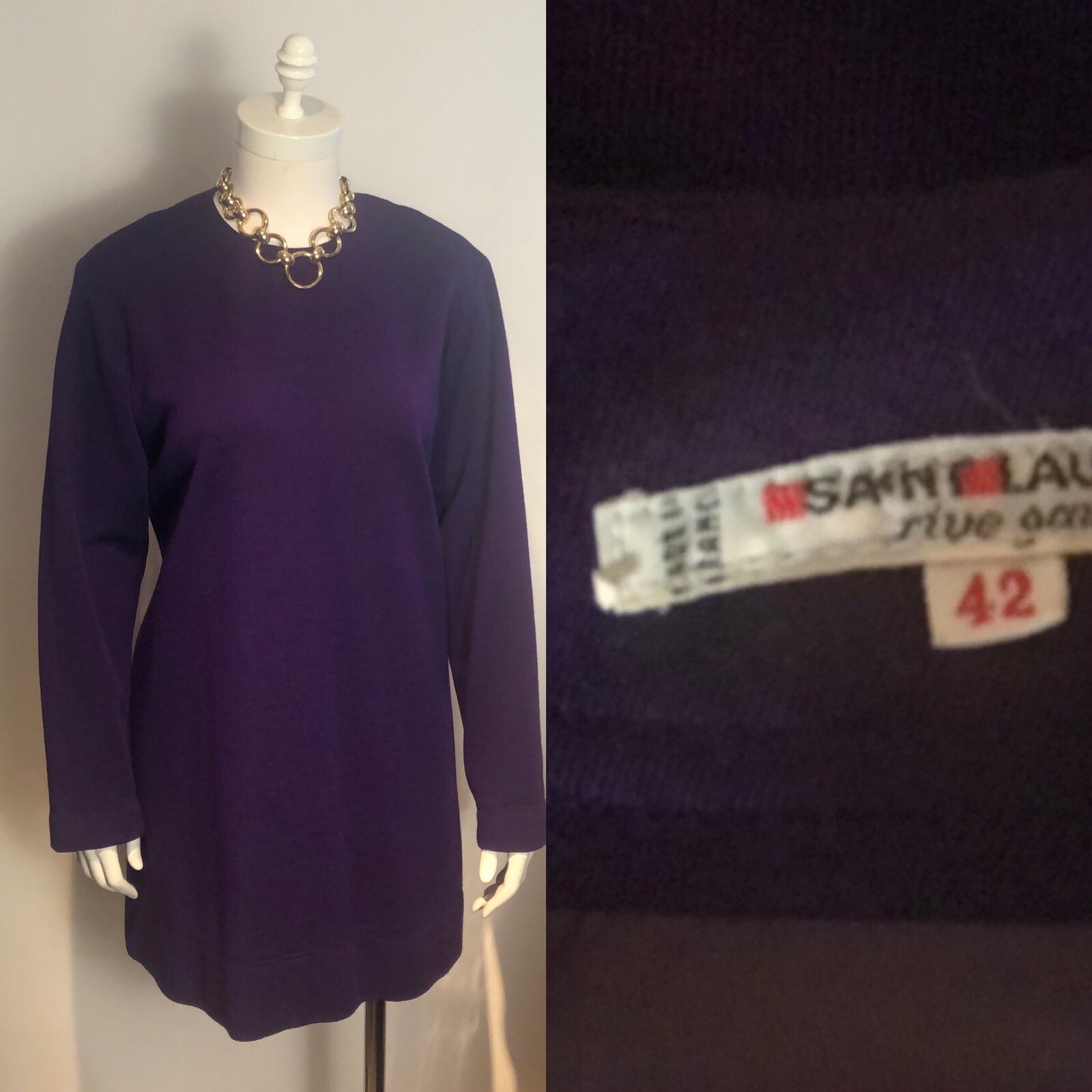 Mini abito o tunica vintage Saint Laurent Rive Gauche a maglia viola