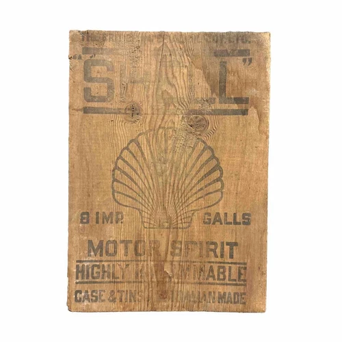 SHELL MOTOR SPIRIT Vintage Wooden Box End Sign