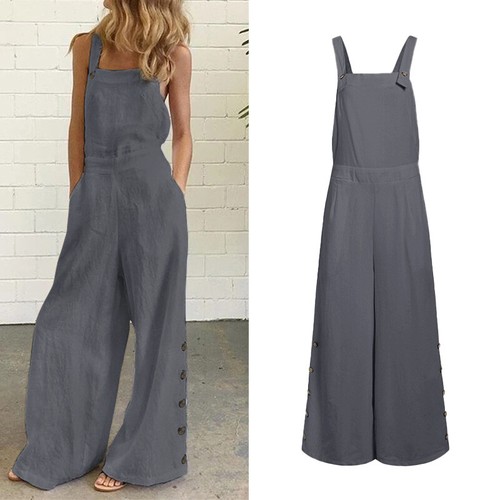 Womens Wide Leg Jumpsuits Long Pants Casual Summer Sleeveless Fashion Overalls - Picture 44 of 64