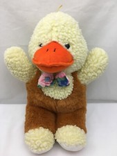 My Duck Yellow Curly Brown Embroidered Feet Flower Bow Tie Plush 17" Toy Lovey