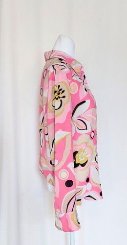A Line Women's Size 10 Button Down Collared Pink Psychadelic Pattern Top Blouse - Picture 4 of 7