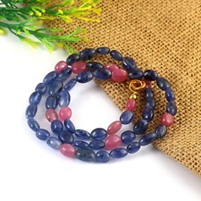AAA  Multi Sapphire Beaded Necklace, Sapphire Smooth Oval Tumble Beads Necklace
