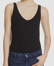  176 ATM Women's Black Ribbed Sleeveless V-Neck Tank One Piece Bodysuit Size M