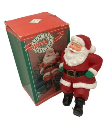 Vtg Hallmark Santa Claus Stocking Hanger 1980s Plastic In Box Christmas