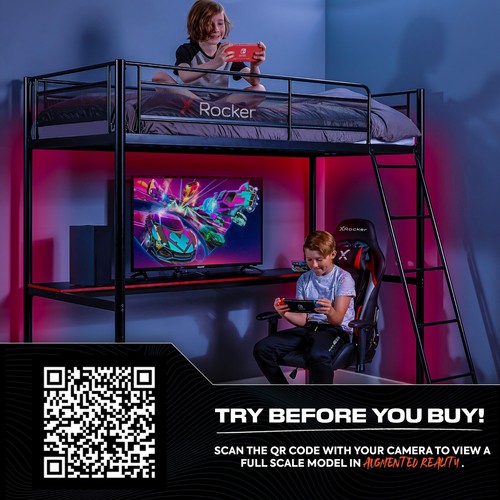 X ROCKER HQ Gaming Bunk Bed with Large Desk Kids Loft High Sleeper 3ft ...