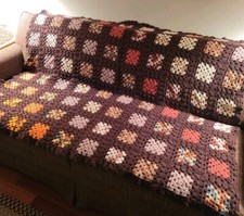 HAND KNITTED AFGHAN THROW BLANKET 56X43
