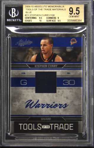 2009-10 PANINI ABSOLUTE MEMORABILIA MATERIALS BLUE STEPHEN CURRY RC /100 BGS 9.5