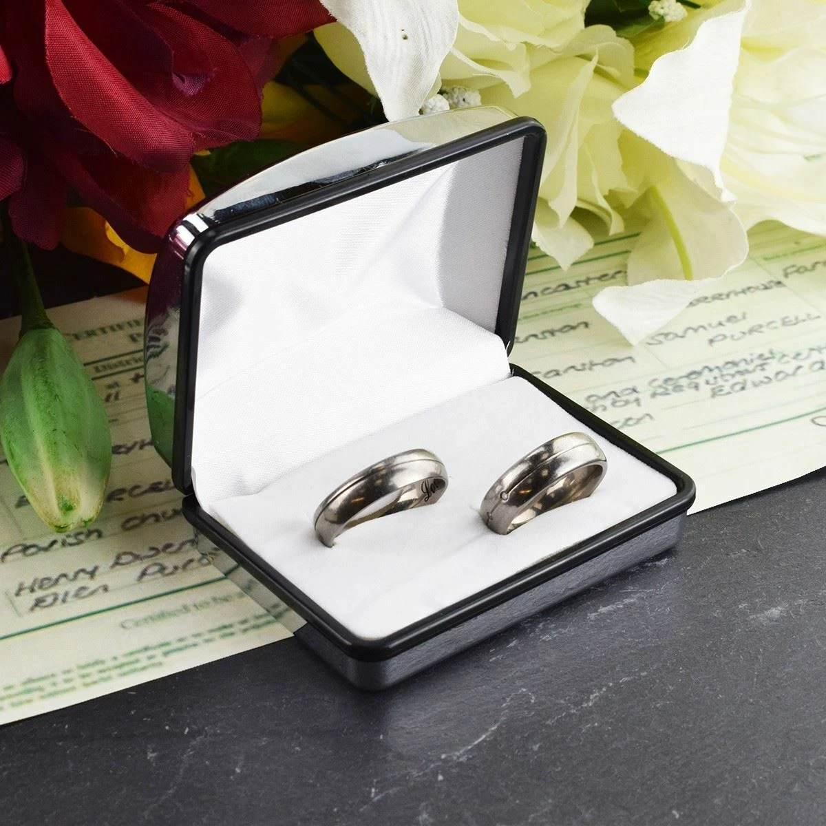 Personalised Engraved Shiny Double Ring Box - Wedding / Engagement Ring Box  | Ebay