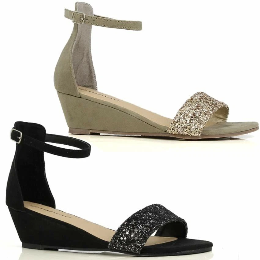 Ladies Wedge Sandals Womens High Heel Fancy Strappy Party Dress