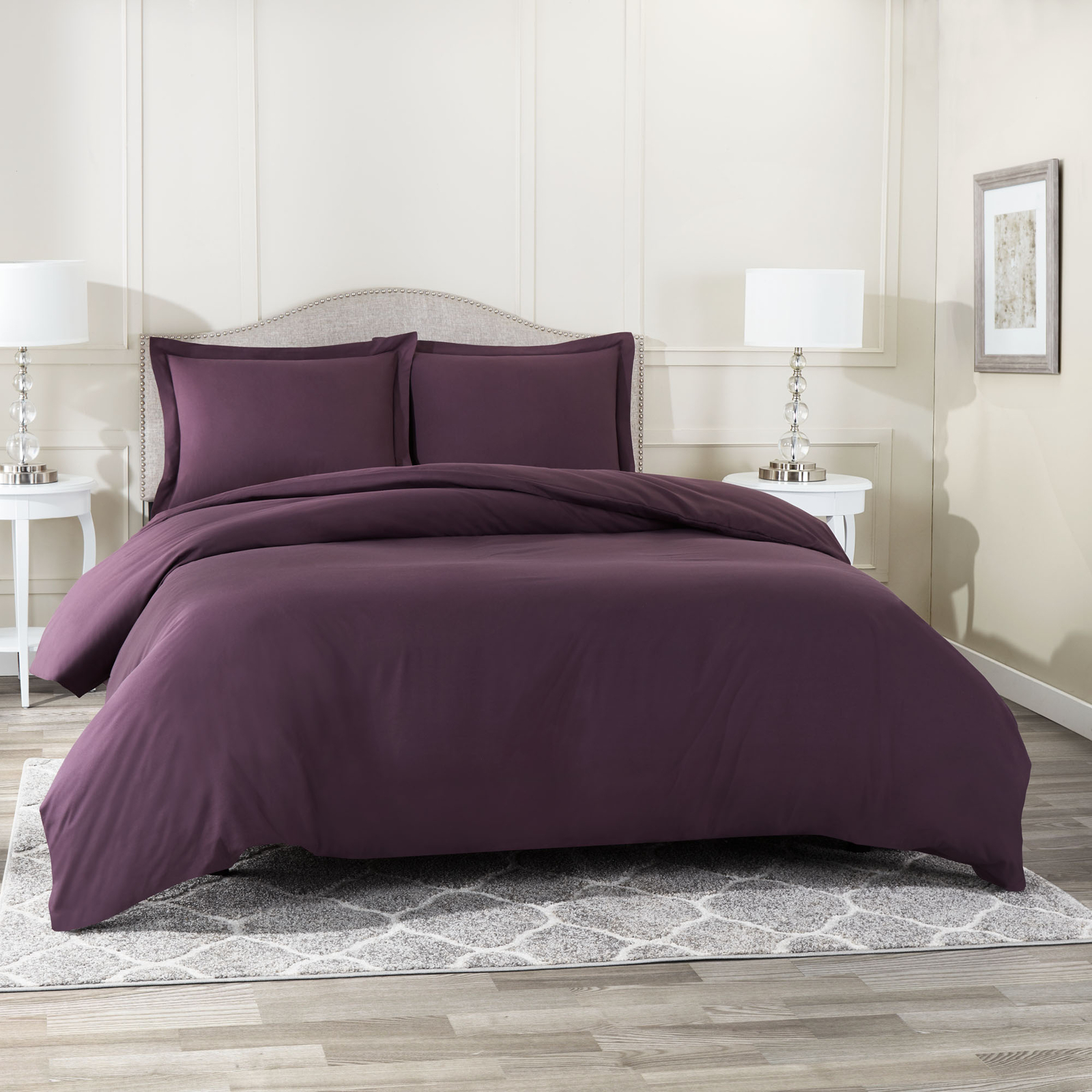 Duvet Cover Set Soft Brushed Comforter Cover W/Pillow Sham, Eggplant - Queen