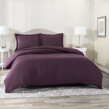 Duvet Cover Set Soft Brushed Comforter Cover W/Pillow Sham, Eggplant - Queen