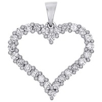"14K WeißGold Rund Diamant Ausgeschnitten Herz AnhäNger Liebe Charm 1\" Lang 1 Ct."