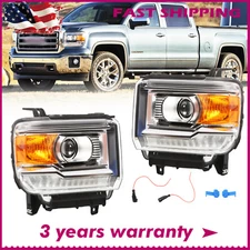 Headlights For 2014-2018 GMC Sierra 1500 15-19 2500 3500HD Projector W/LED DRL