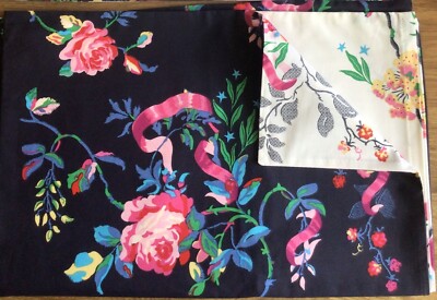 1 Hausfrau Kissenbezug Cath Kidston Ribbon Rose in Navy & Creme Perkal Neu