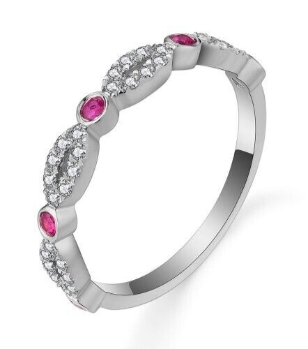 0.64ct Naturale Diamante Rotondo 14k Bianco Solid Oro Rubino Anniversario Fedina - Foto 1 di 4