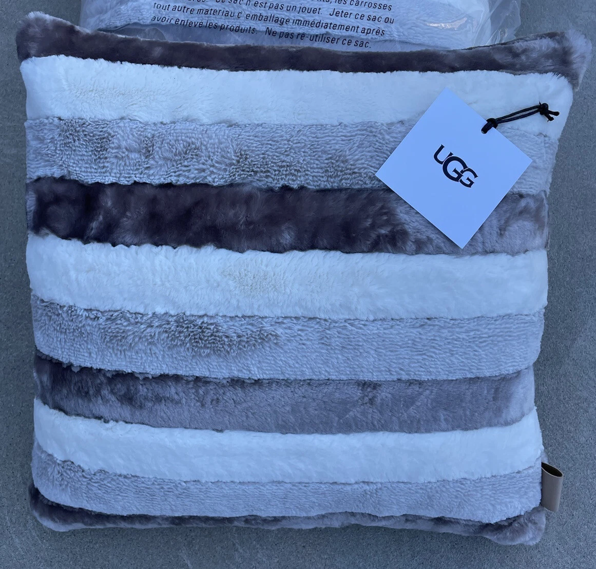 UGG Home Collection Breton Faux Fur Oyster Stripe Accent Pillow