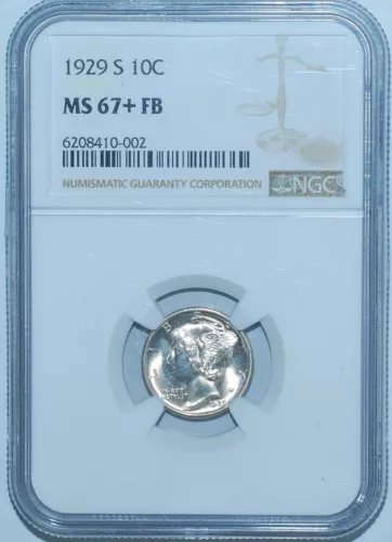 1929 S NGC MS67+FB Full Bands Mercury Dime Tied for Finest Registry