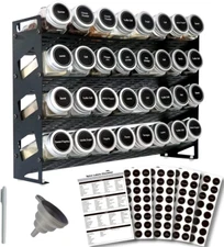 4 Tier Spice Rack Organizer with 32 Square Spice Jars and 160 Spice Labels Set f