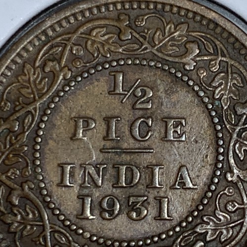 1931 British India 1/2 Half Pice King George V World Coin ~ CLASHED VARIETY - Picture 5 of 12