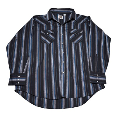 Ely Cattleman Multicolor Striped Polyester Blend Pearl Snap Long Sleeve Shirt XL