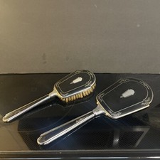 Vintage S B Saart Bros VANITY Brush Mirror Set Silver Black Ladies Rare