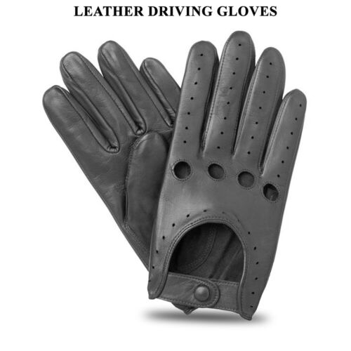 MENS CLASSIC DRIVING GLOVES SOFT GENUINE REAL LAMBSKIN LEATHER DARK BROWN BLACK - Picture 1 of 7