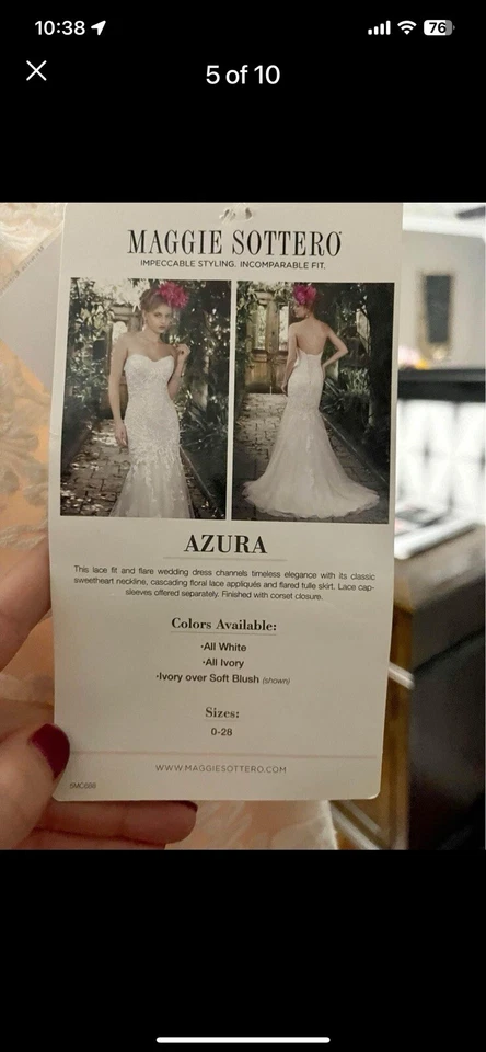 Nueva etiqueta Maggie Sottero Marfil/Rubor Talla 12 Ajuste de Encaje - Vestido Acampanado Inalterado sin Usar Foto 4 de 4