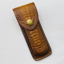 FOLDING POCKET KNIFE SHEATH 5.2"  Genuine Leather Belt Case Case Metal Snap