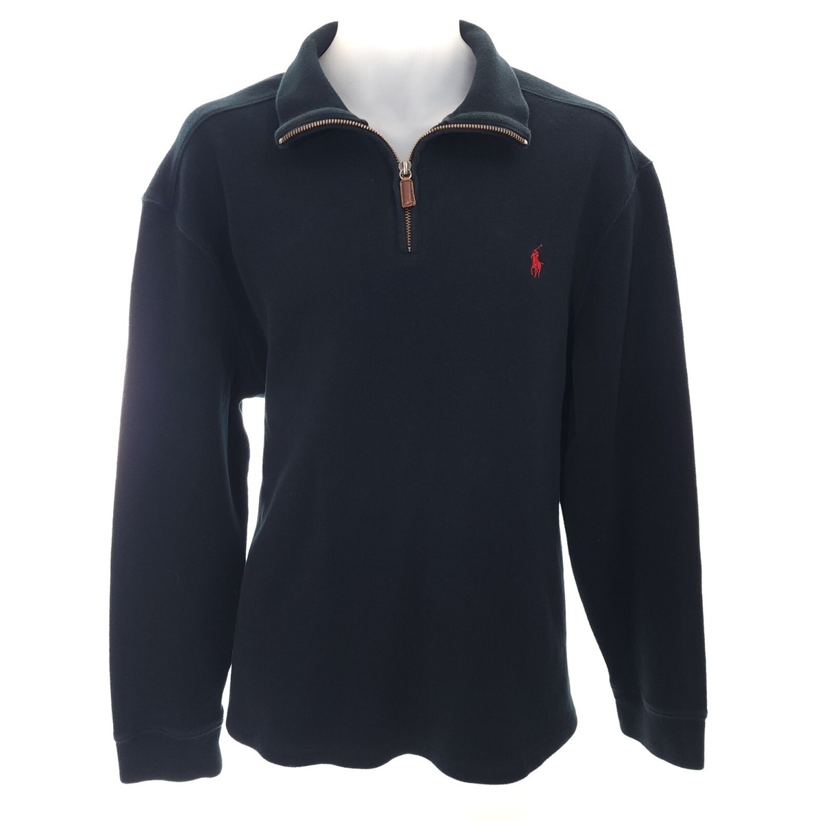 Polo Ralph Lauren Mens XL Sweater Extra Large Black Red PONY 1/4