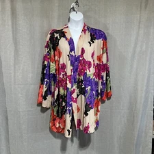 Cacique Robe Women 22 / 24 Floral Comfort Short Kimono Boho Light Jacket Vibrant