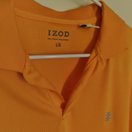 IZOD GOLF Men's Short Sleeve Button Down Polyester Golf Polo Shirt Peach Large - Picture 2 of 8