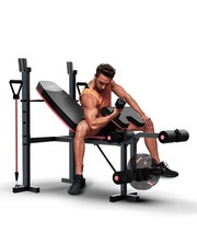 HARISON Adjustable Weight Bench with Squat Rack  Leg Developer, Home Gym System