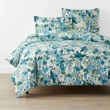 Rifle Paper Co. Garden Party Classic Cool Cotton Percale Duvet Cover Teal,Queen