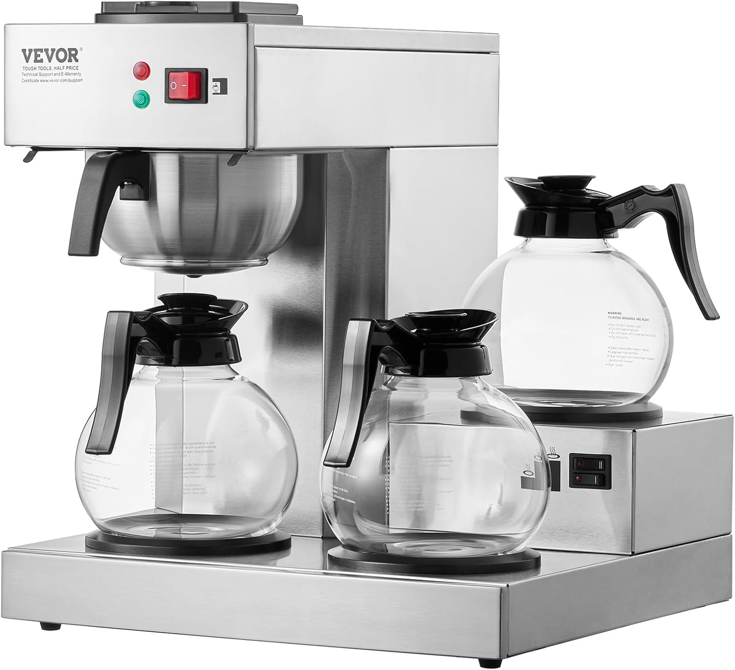 12-Cup Commercial Coffee Maker with 3 Carafes & Warmer Plates