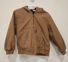 Carhartt Hooded Jacket Youth Boys M 10-12 Brown Quilt Lined Duck Canvas