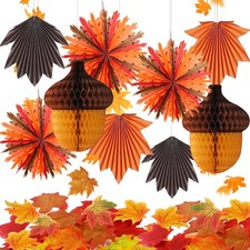 Herbst Deko Waben Ahornblatt Papierf&auml;cher Haselnuss Halloween Tischdeko Innen