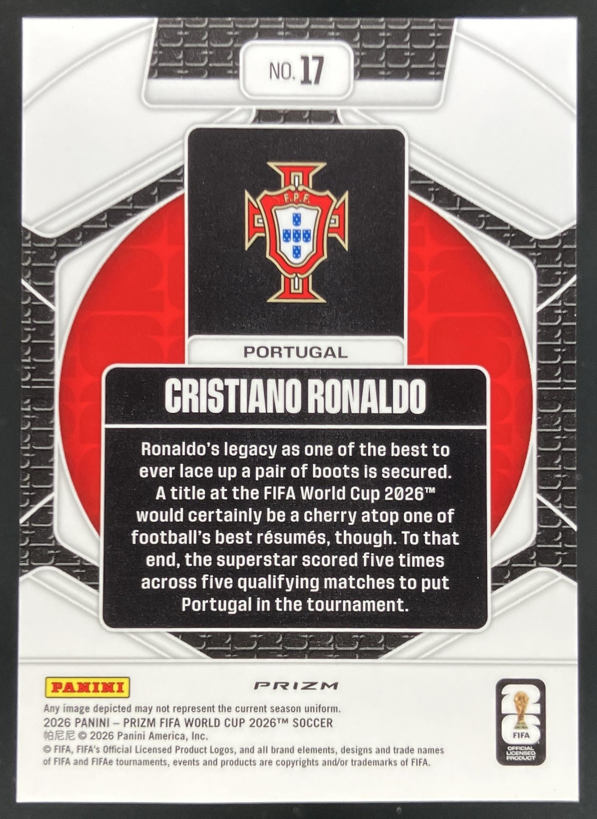 2026 Panini Prizm World Cup Cristiano Ronaldo Trophy Hunting Silver #17 Portugal view 2
