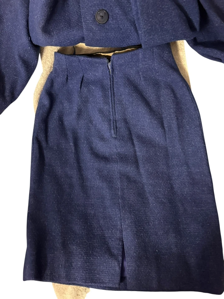 复古 Christian Dior 20 世纪 60 年代蓝色羊毛女式西装,尺寸 S M,VGVC — 第 3/4 张图片