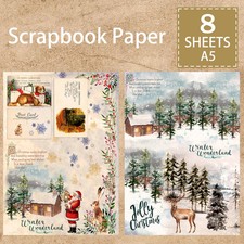Christmas Wreath Pinecone Elk Santa Claus A5 Scrapbook Card Journal Craft Paper