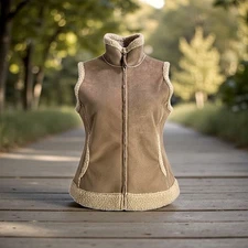 Cripple Creek Sherpa Lined Suede Vest Women Size L Tan Zip Up Pockets
