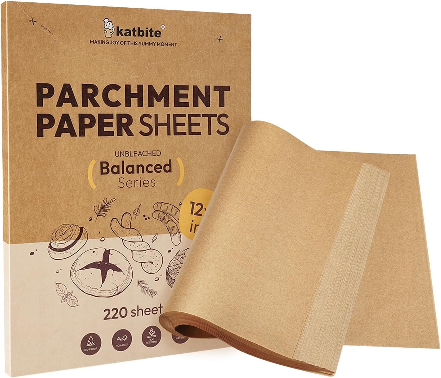 220-Piece Unbleached Parchment Paper Sheets 12x16 Non-Stick