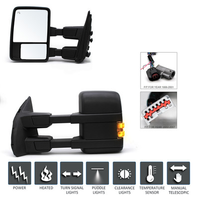 Pair Tow Mirrors For 1999-2001 Ford F-250 SD Power Heated Smokded Signal Lights