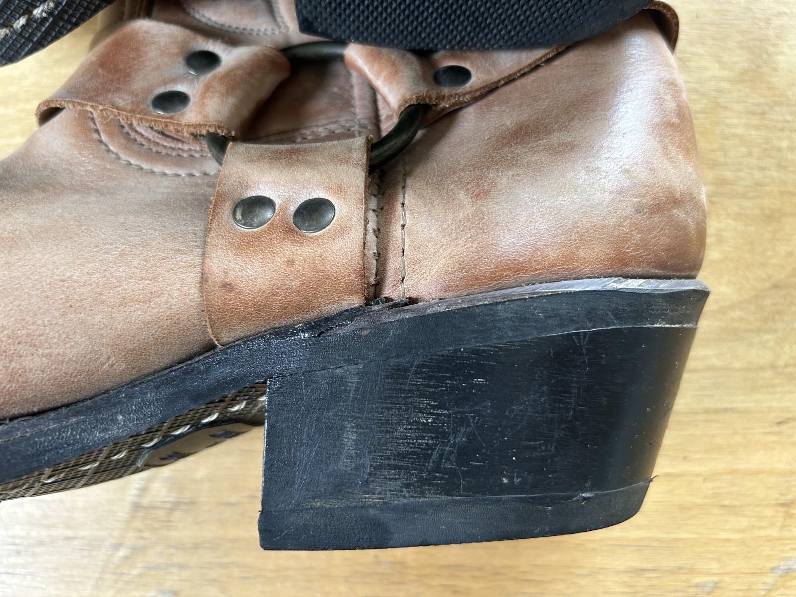 Vintage Frye Brown Eagle Harness Western Boot Women Sz 9 Cognac Square Toe OT