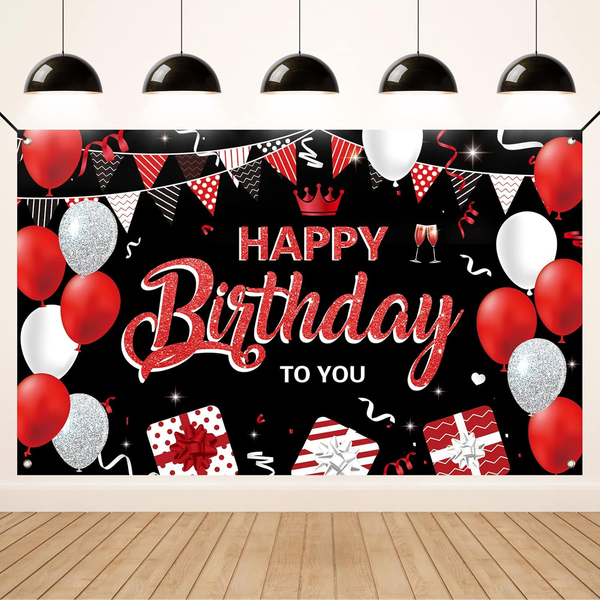 Geburtstag Deko Banner, Happy Birthday Banner Schwarz Rot Geburtstagsdeko FüR Mä-image