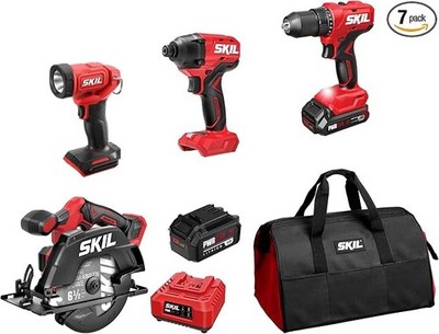 SKIL PWR CORE 20 Brushless 20V 4-Tool Power Tool Combo Kit w/ 2.0Ah & 4.0Ah Batt