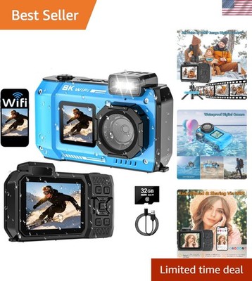 8K Underwater Camera, 70MP 33FT WiFi Waterproof Digital Camera with 32GB | Du...