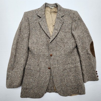 Vtg USA MADE Old Money 40L Gray Donegal Tweed Wool Mens Blazer Jacket Sport Coat