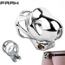 FRRK Male Stainless Steel Glans Chastity Cage Restraint Chastity Device withBelt
